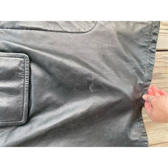 Carina New York Women’s Black Collared Button Long Leather Coat Size Medium - Picture 7 of 16